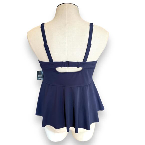 Torrid 1 (1X) Bra Cup DD/DDD Navy Blue Peplum Underwire Padded Tankini Swim Top - Picture 3 of 3